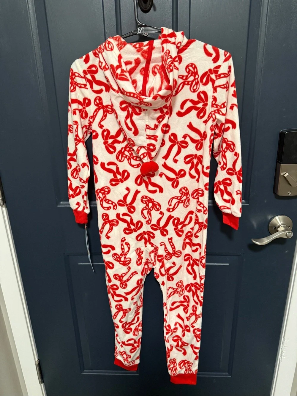 Kids Red & White Candy Bows Print Hooded One-Piece Pajamas